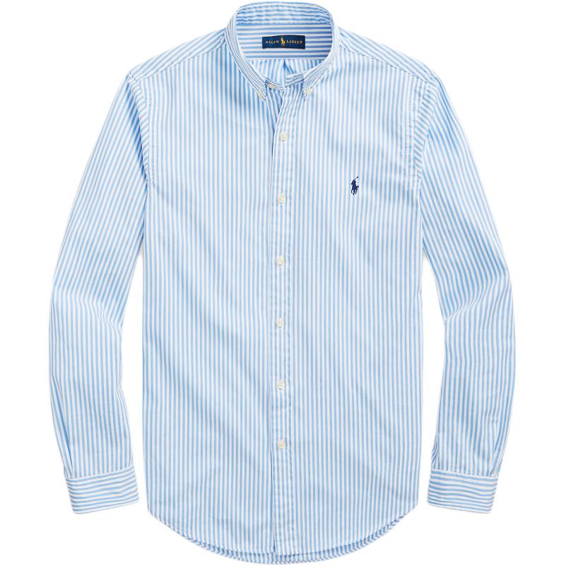 Polo Ralph Lauren Ss24 Striped Pony Logo Embroidered Poplin Long Sleeve Shirt Men Shirts Light-Blue MNPOWOV16821397-400