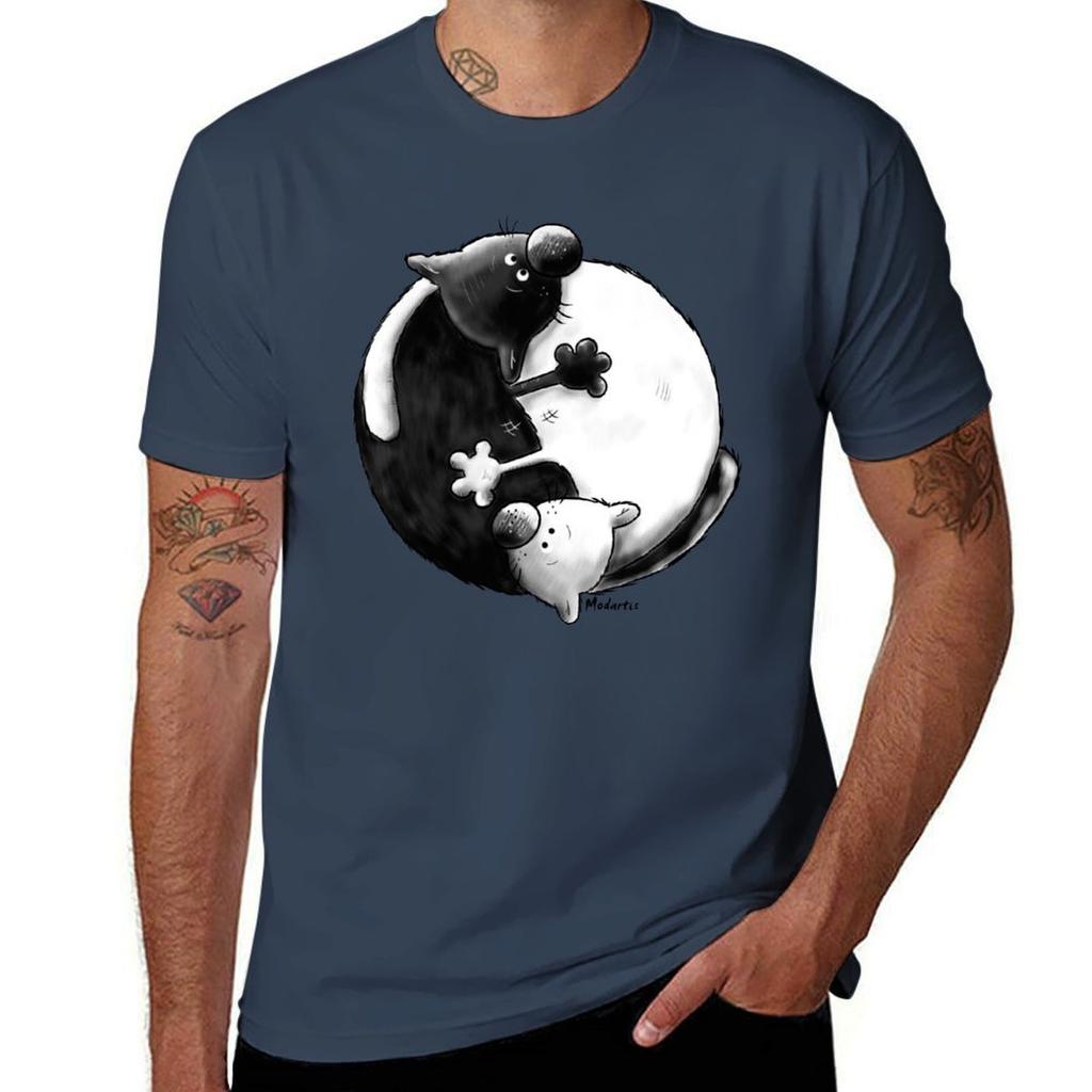Yin And Yang Cats Tshirt Christmas Casual Short Sleeve Top