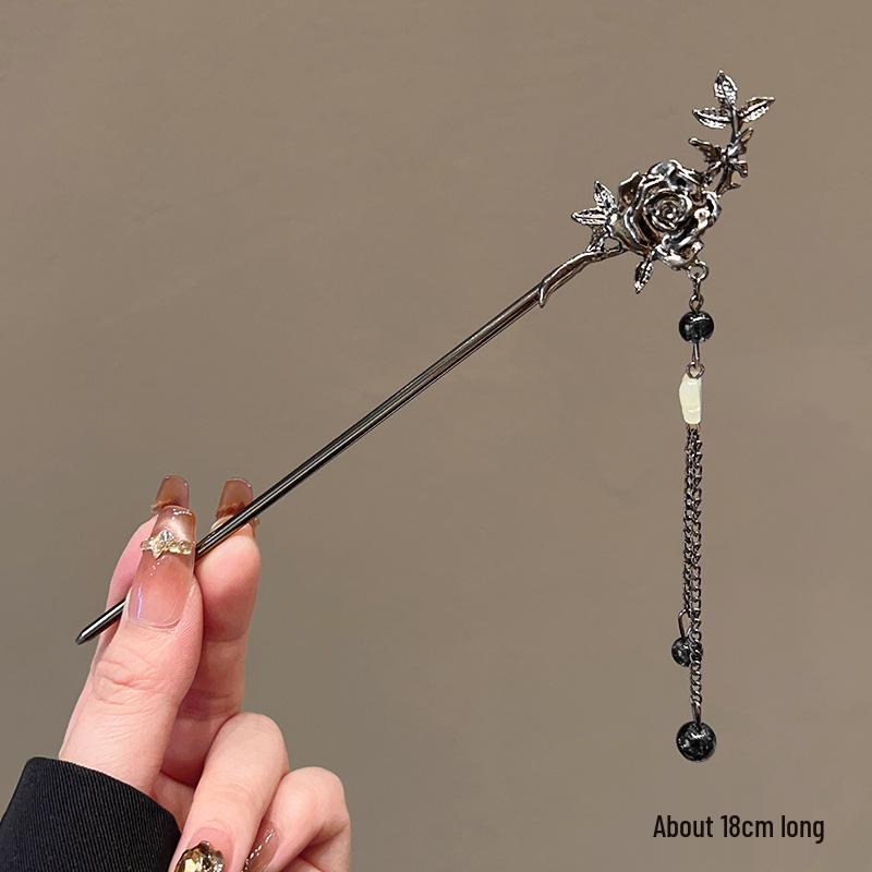 

Красная Луна Китайская Роза Кисточка Заколка для Волос для Высокой Прически - Стиль Ханфу