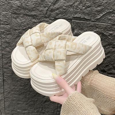 8CM Nuova Moda Donna Estate Intrecciati Sandali Chunky Zeppa Piattaforma Tacchi Alti Pantofole Donna Fondo Spesso Ciabatte da Spiaggia