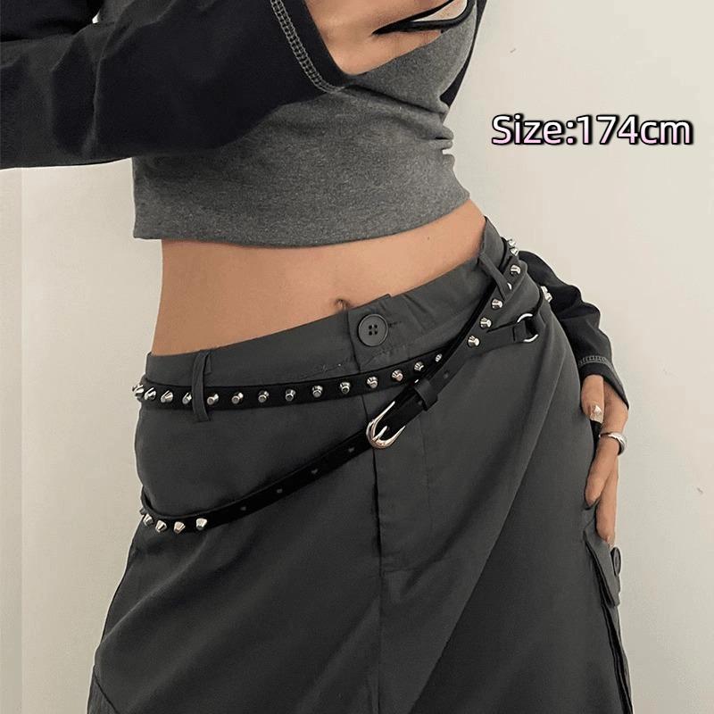 Personality Simple Black Double Circle Belt For Women Pu Leather Waist Belt Fashionable Versatile Dress Jeans Decoration