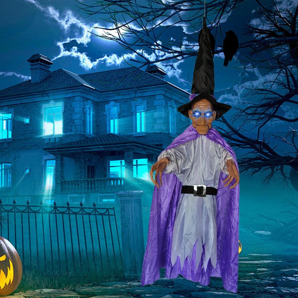 Spooky Witch Ornament Scary Witch Pendant For Halloween Light Emitting Pendant With Spooky Sounds For Home Indoor Outdoor Porch