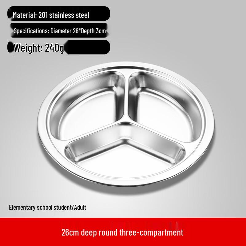 304 Stainless Steel Compartment Lunch Plate