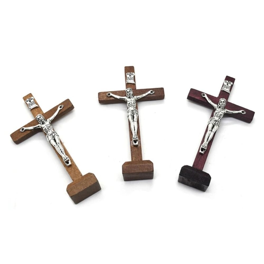 With Stand Wood Crucifix Catholic Vintage Religious Decoration Gift Catholic Jesus Cross  Church