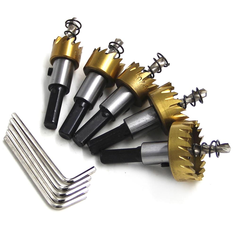5pc Titanium Plated Serrated Hole Opener Gold Aluminum Plate Iron Plate Drilling Drill Bit 16-30mm Tool Set
