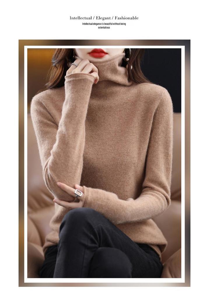 Women's High Neck Wool Sweater - 100% Pure Wool, Rolled Edge for Autumn/Winter - Versatile Cashmere Base Layer Knitwear.