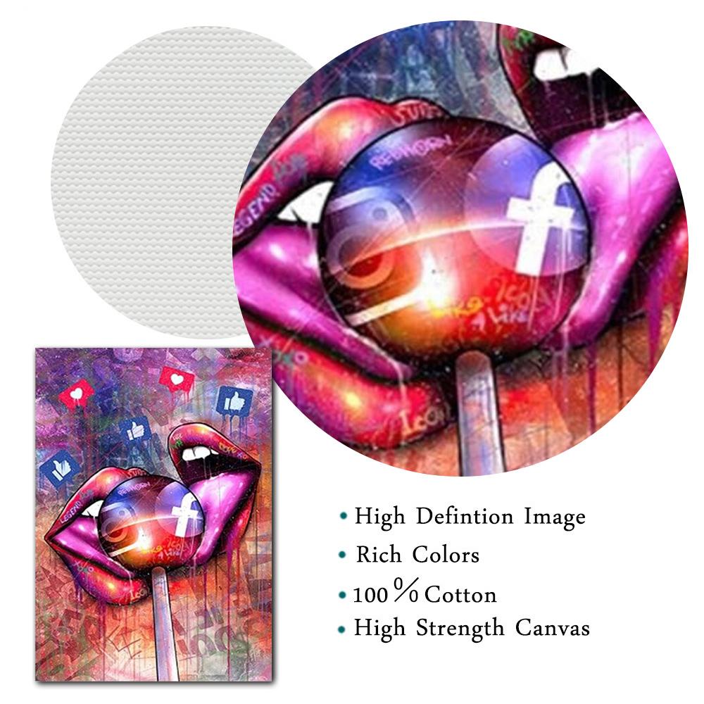 Modern Graffiti Art Sexy Colorful Lips Picturs Canvas Painting Oil Painting Modern Posters Wall Art For Living Room Home Decor