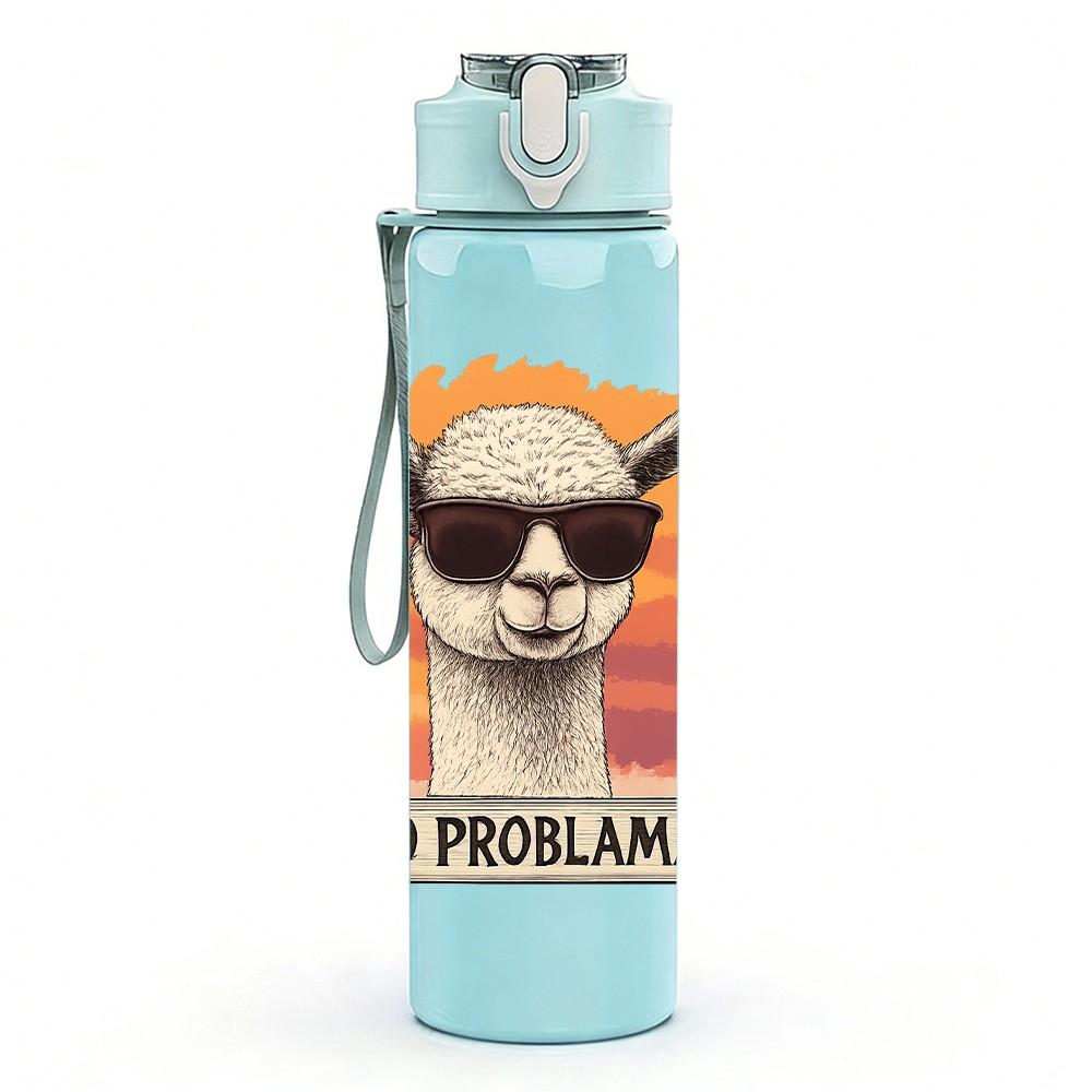 1PC No Probllama Sunglasses Llama 750ml Color Plastic Sports Water Bottle Leakproof Flip Straw Lid Suitable for Sports Office Home Use