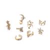 New Fashion Butterfly Star Moon Diamond U-Shaped Camellia Stud Earrings Hole-Free Ear Clips 8-Piece Set
