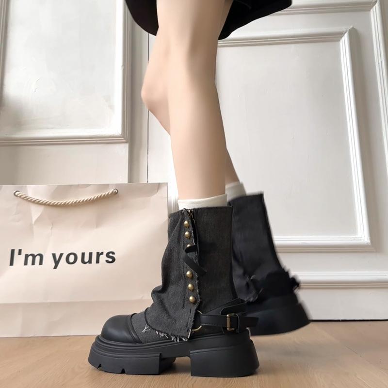 

Брюки в британском стиле ботинки мартин женские осень 2025 новые популярные жареные уличные на толстой подошве тонкие западные ковбойские короткие ботинки 40 чёрный