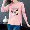 Spring & Fall Women Cotton Pullover Casual Slit T-Shirt Seven Butterfly Print Shirt Long Sleeve Bottoming Shirt