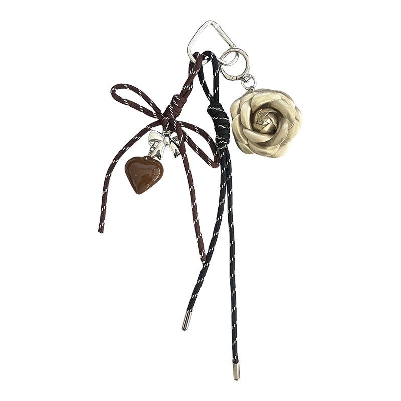 Korean Style Camellia Hand-Woven Heart Keyring Charm