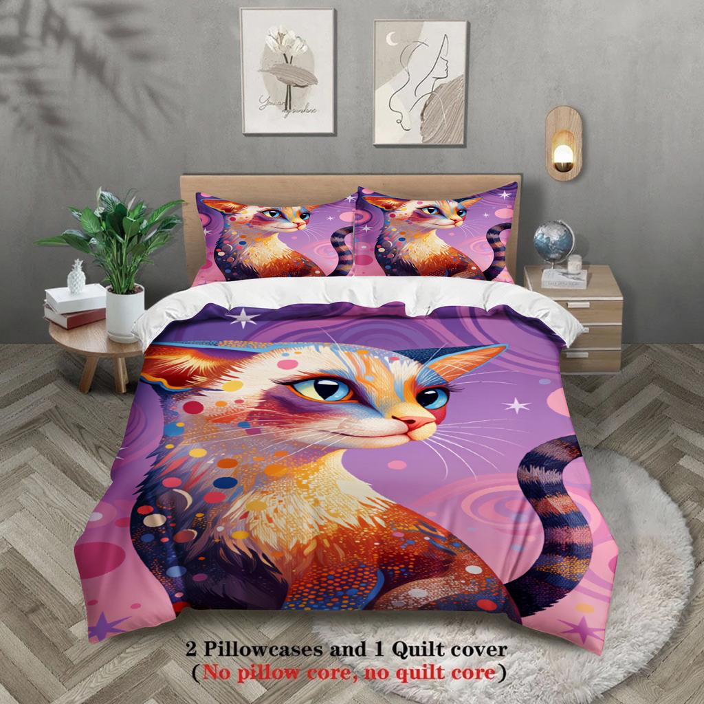 Abstract Art Cat Duvet Cover Set (No Filling) Soft Bedding Set Single Twin Full Size For Kids Adult Bedroom Decor Birthday Gift