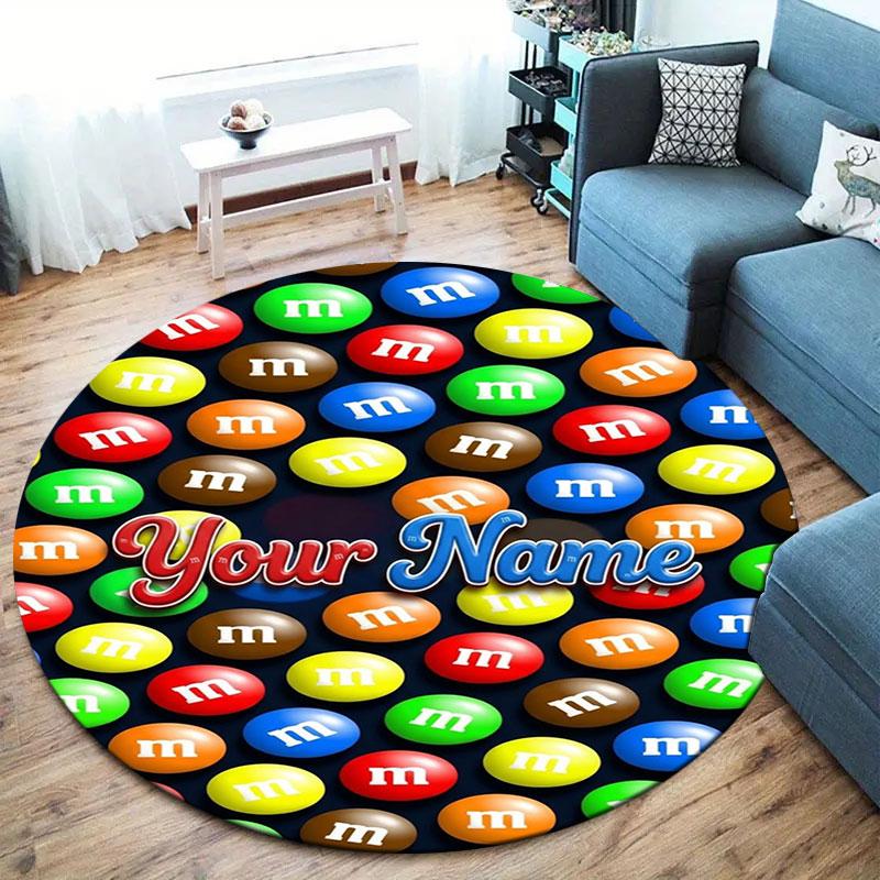 M&M's Custom Name Round Area Rug,Carpet Rug for Living Room Bedroom Sofa Playroom Decor,Non-slip Floor Mat