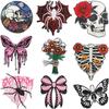 Skull Love Embroidery Cloth Sticker Couple Skull Patch Sticker Romantic Rose Computer Embroidery Label Spider Chapter Boy
