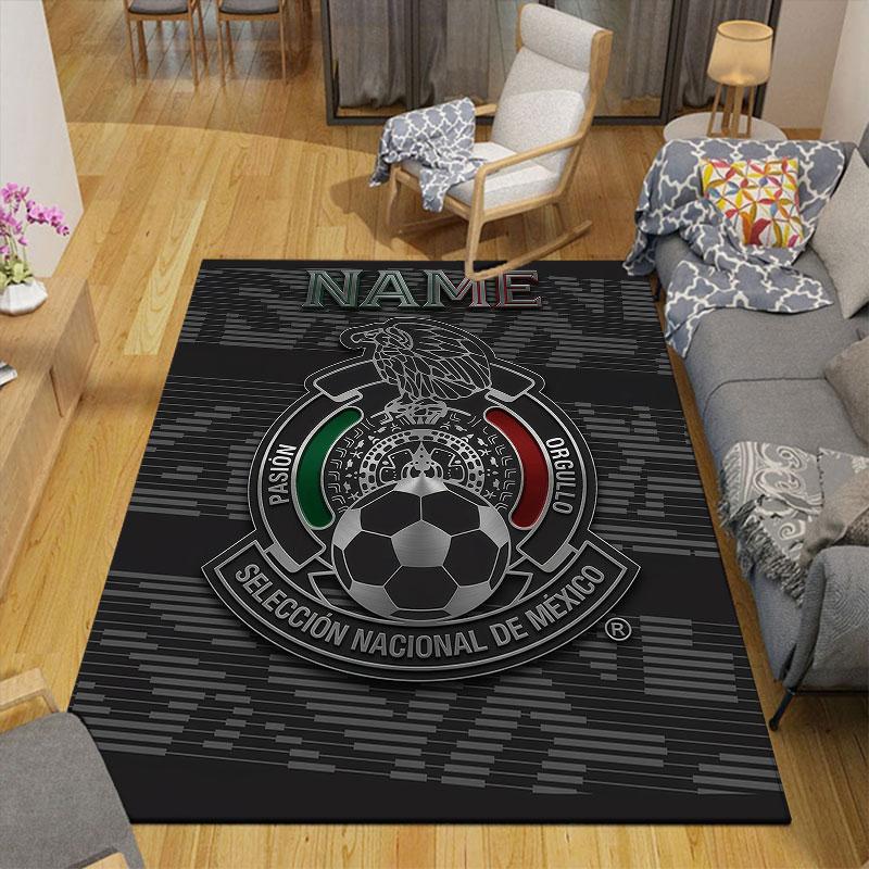Custom Name,Mexico National Football Team Home Sofa Decoration for Living Room & Bedroom, Non‑Slip Play Flannel Floor Mat for Game Room