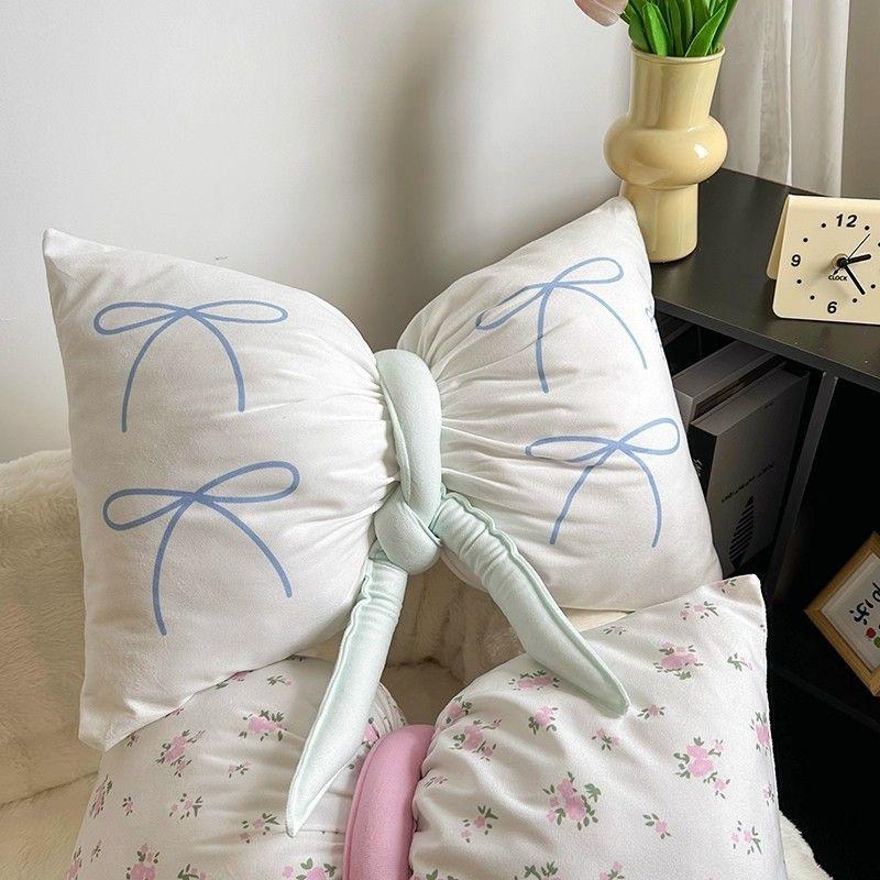 Bow Pillow Cushion Cute Plush Butterfly Knot Throw Pillow Sofa Bedroom Neck Lumbar Backrest Nap Cushion Home Decor