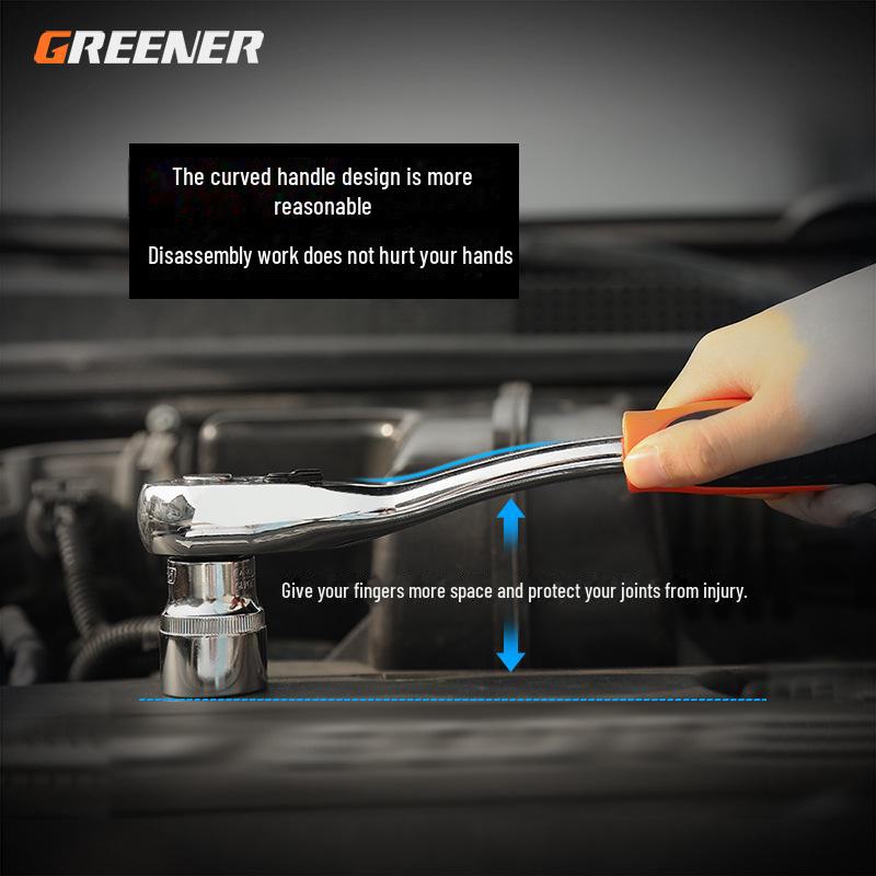 Green Forest Ratchet Wrench Set: Multifunctional Quick Release Socket Set for Auto Repair, Includes Large, Medium, and Small Ratchets.