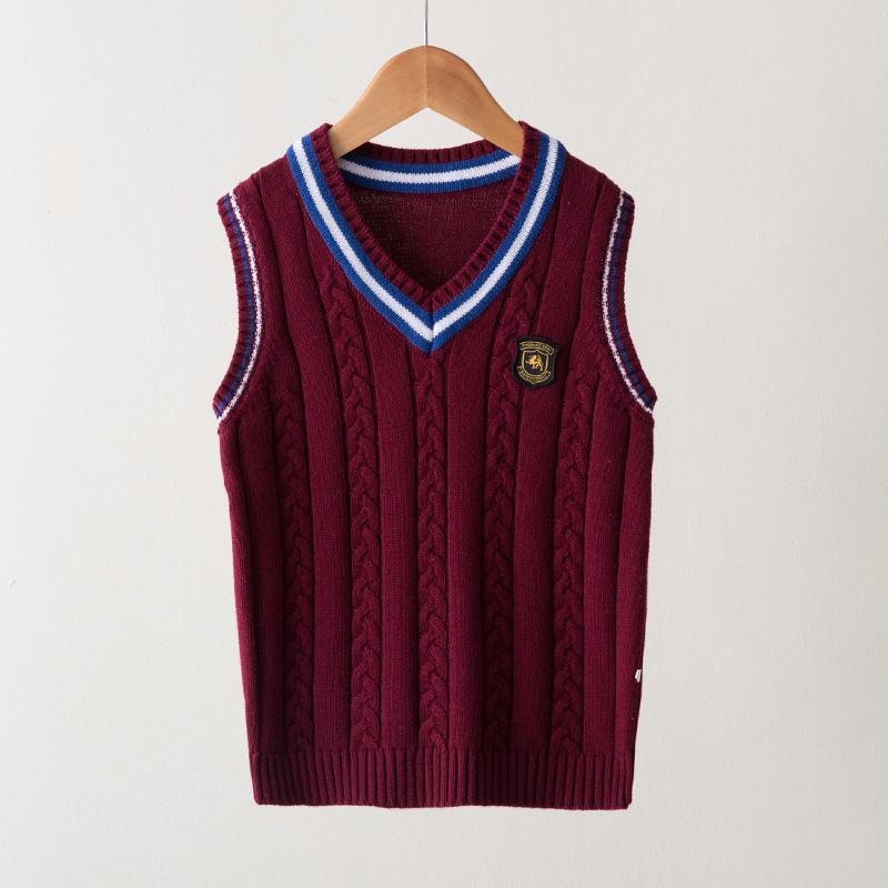 

Children s Preppy Style Cotton Sweater Vest - Spring/Autumn School or Kindergarten Uniform 140cm малиновый