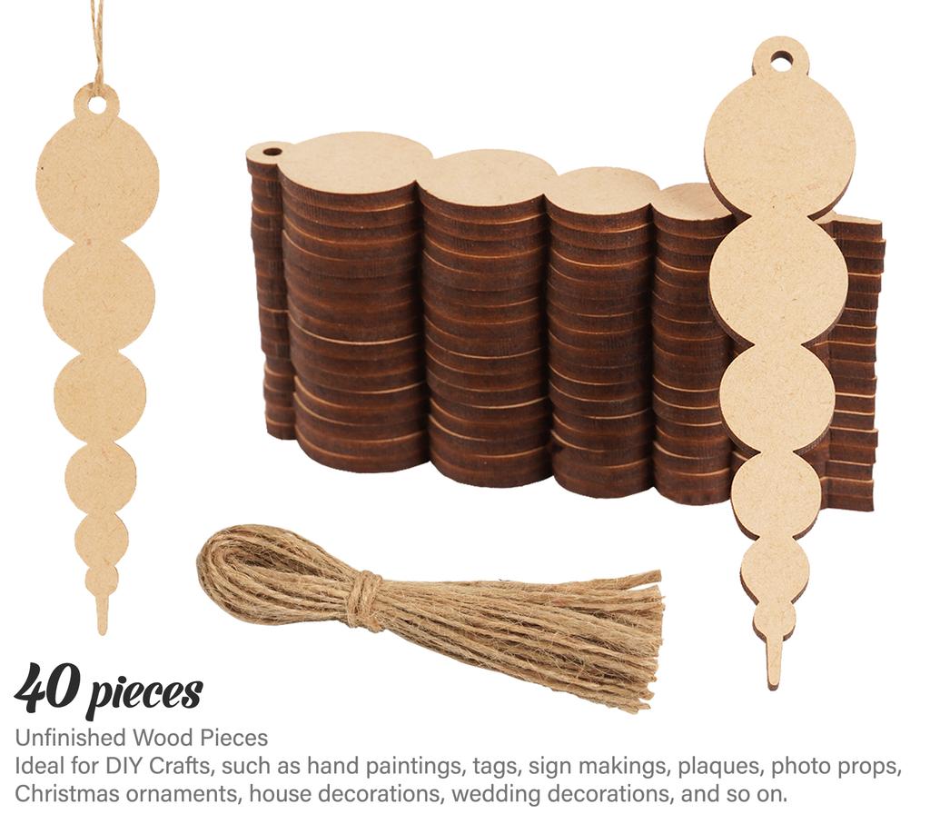 Inkdotpot 40 Stück unlackierte Holzornamente mit Löchern, 8,9 cm, vorgebohrte Naturholzscheiben zum Basteln, Holz-DIY-Weihnachtsornamente, zum Aufhängen, Juteseilen