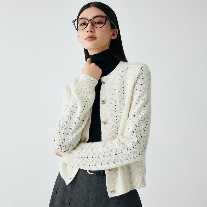 

Women s 7G Thick Pure Cashmere Round Neck Cardigan M 160/100