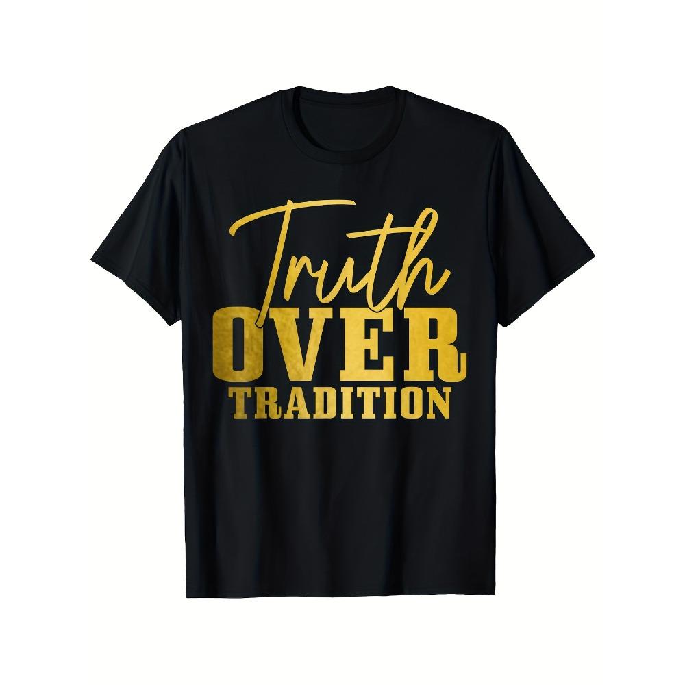 Men s Hebrew Israel Judah Jehovah T-Shirt - Vintage Black & Golden Verse Print with Truth Over Tradition Slogan, 180g S разноцветный