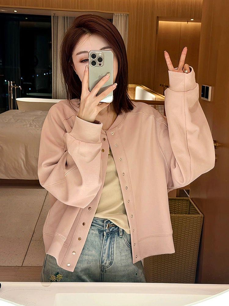 Damen Frühling 2025 Einreihige Baseballjacke - Kurz, Vielseitig, Lässiger Cardigan Top