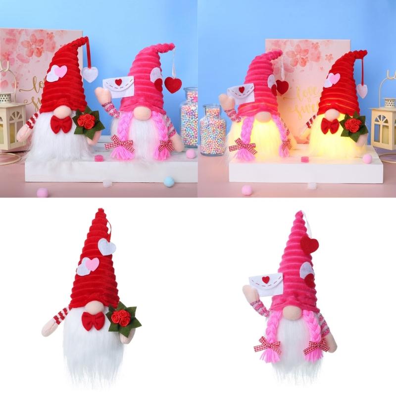 Valentines Day LED Glowing Love Heart Swedish Tomtes Gnomes Elf Plush Dolls Ornament Weddings Party Tabletop Figurine