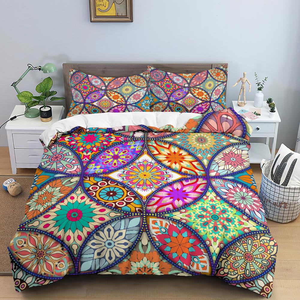 Geometric Mandala King Queen Duvet Cover Boho Ethnic Style Bedding Set For Teens Adults Mediterranean Soft Polyester Quilt Cover