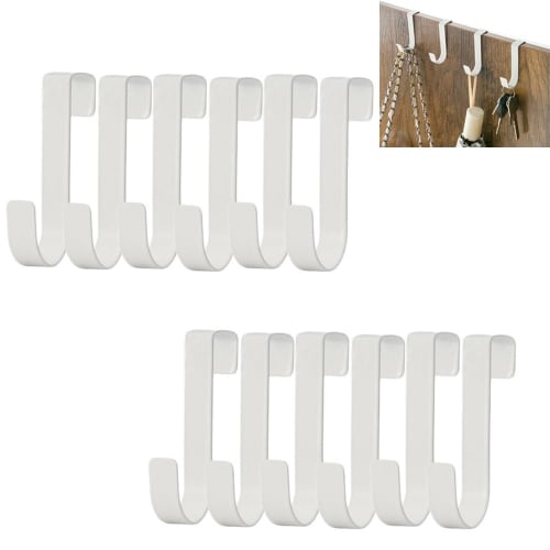 Samcos Door Hooks, 12-Pack S-Shaped Hooks, Door Hangers for Kitchen, Entryway, Bathroom, and Storage, Easy Installation (White)