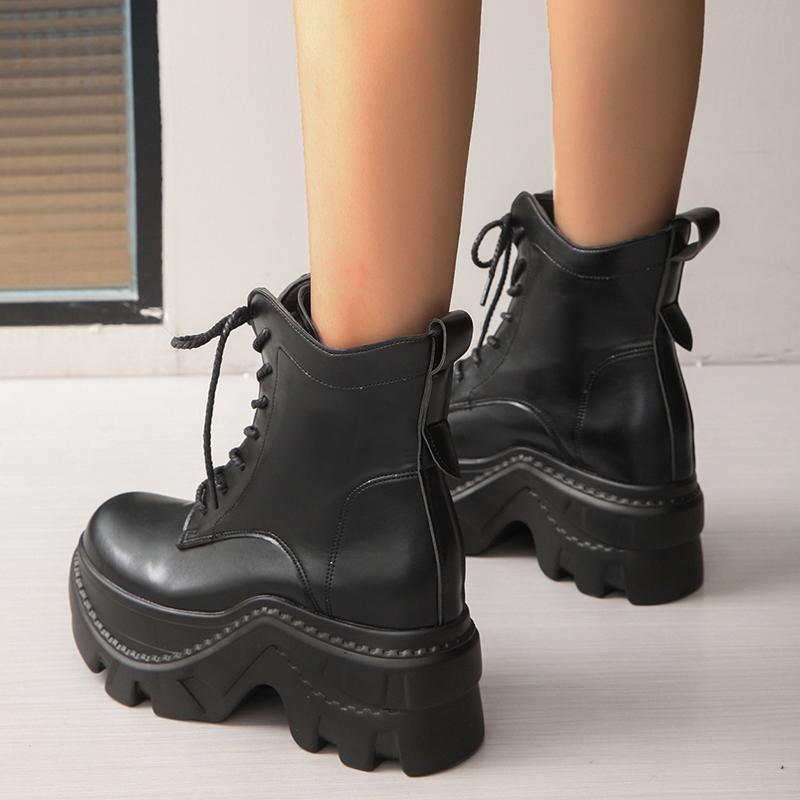 Fashion Women's Chunky Platform Combat Boots Lace Up Gothic Punk High Heel Ankle Boots Women Plus Size 42 Fashion Black Motorcycle Shoes