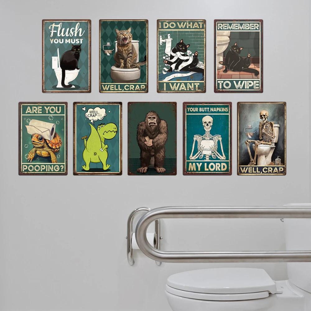 Putuo Decor Restroom Retro Tin Sign Vintage Bathroom Plaque Metal Plates Wall Art Posters Decoration for Toilet Iron Paintings