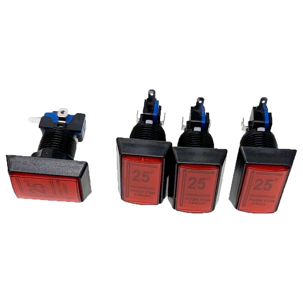 1PCS Arcade Push Button 25 Center Red Push for Credit Coin Operated Gamed Game Led rectangular buttons with Micro Switch