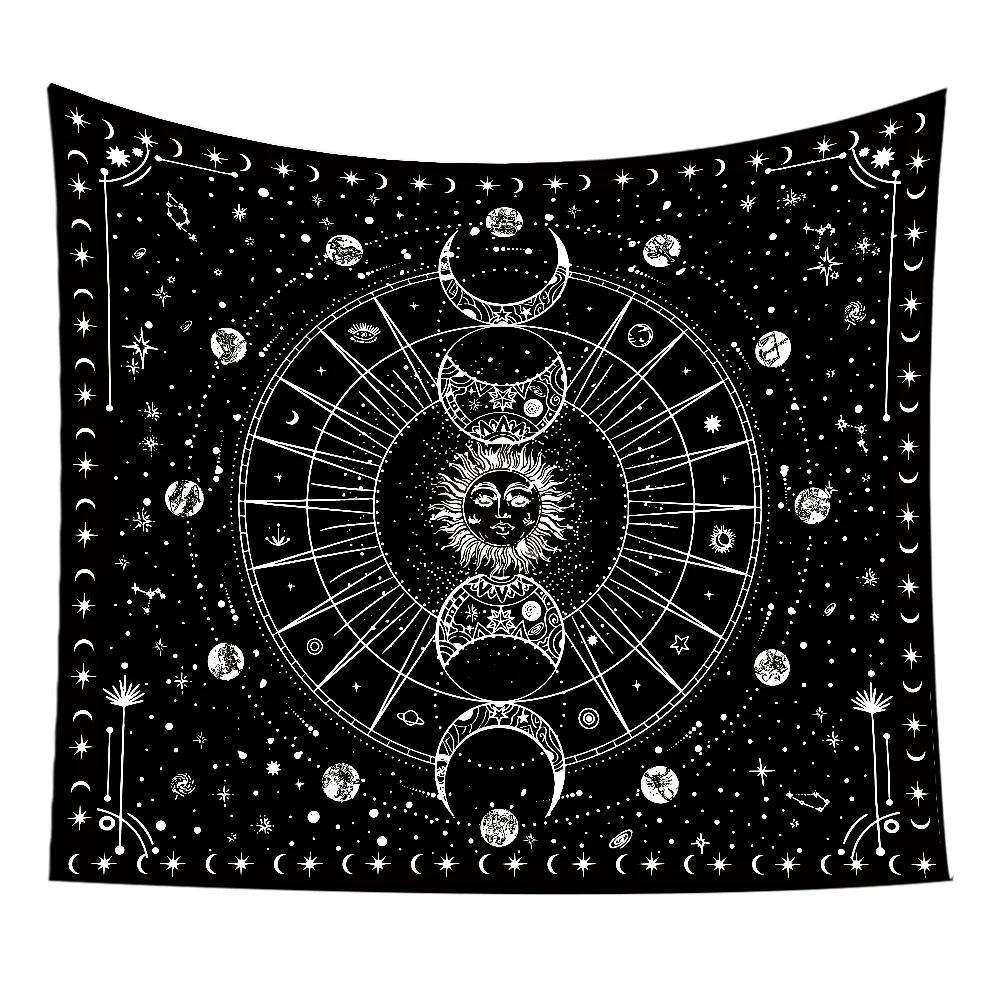 VIKAMA Sonnengott und Mondgöttin Wandteppich Schwarz und Weiß Mystische Astrologische Hängedekoration Bohème Stil Schlafzimmer Wanddekoration