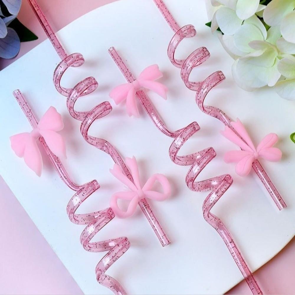 8pcs Colorful Sparkle Pink Bow Straws Shimmer Effect Sparkle Straws  Birthday Parties