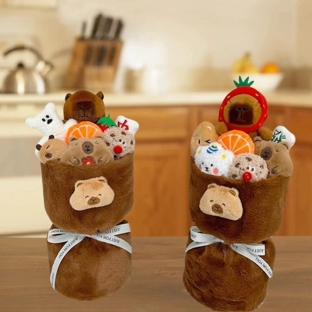 Capybara Stuffed Animal, Capybara Plush Flowers Bouquet, Plush Flower and Kawaii Plushies, Cute Plush Toys, Emotional Support Plush, Girlfriend Gifts