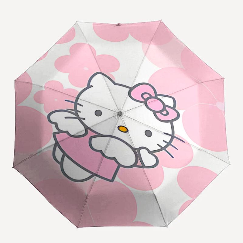1pc Hello Kitty Pink Flower Pattern Automatic Opening/Closing Umbrella - Portable Three-Fold Design with 8-Bone Iron Frame, Outdoor, Gift for Fans, Tr