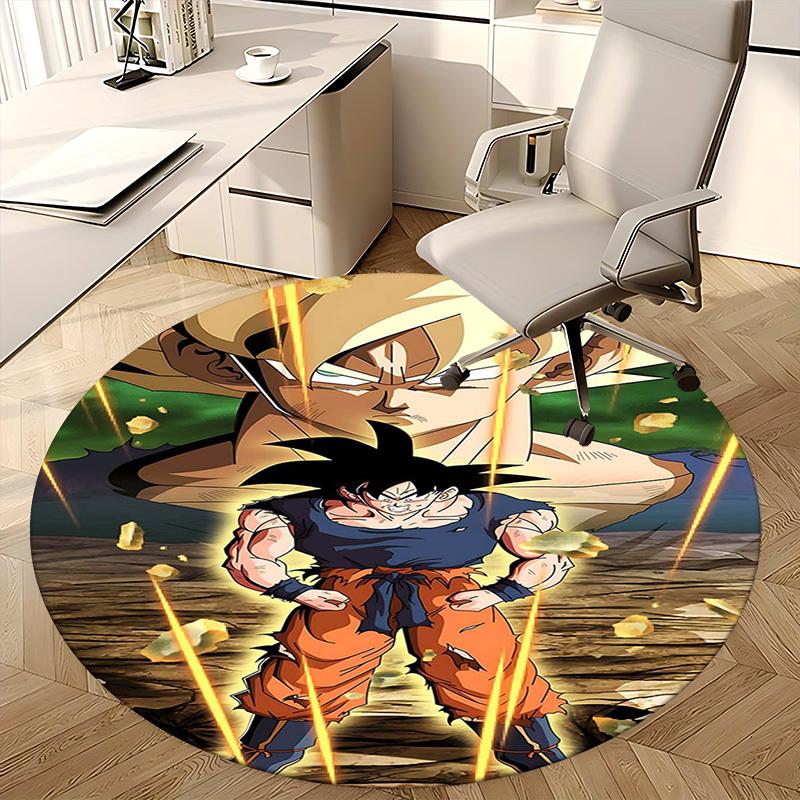 1 Stück Dragon Ball Z Goku Super Saiyan Runder Teppich - Anime Cartoon Design Stuhlmatte, Rutschfester Teppich für Büro, Heimdekoration, Wohnzimmer