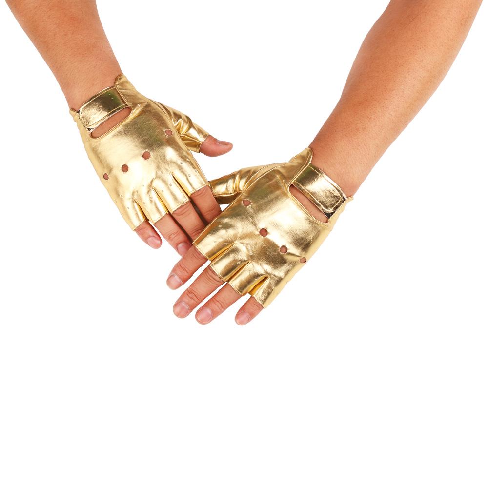 Men's Punk Gothic Leather Half-Finger Dance Gloves for Spring/Autumn Stage Performance