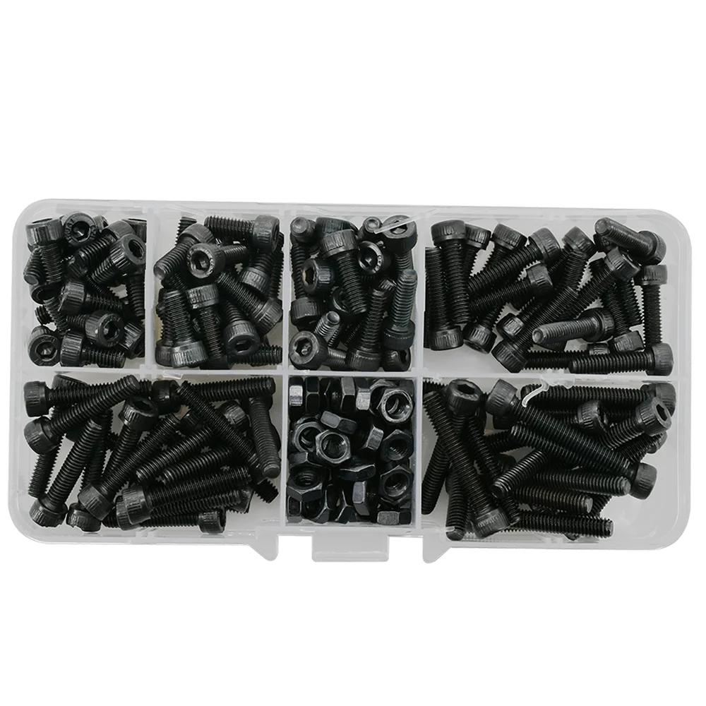 Din912 Allen Bolt Hex Socket Round Cap Head Screw Nut Kit M2 M3 M4 M5 M6 12.9 Grade Black Hex Hexagon Bolt Nut Assortment Set