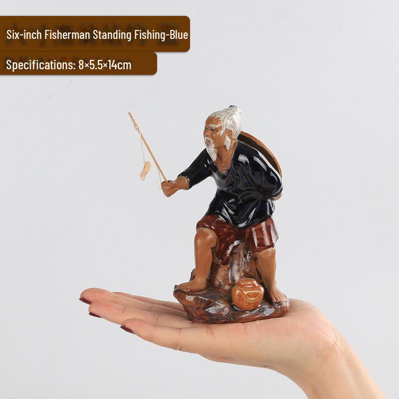 Jiang Taigong Fishing Ceramic Bonsai Rockery Ornament For Aquariums