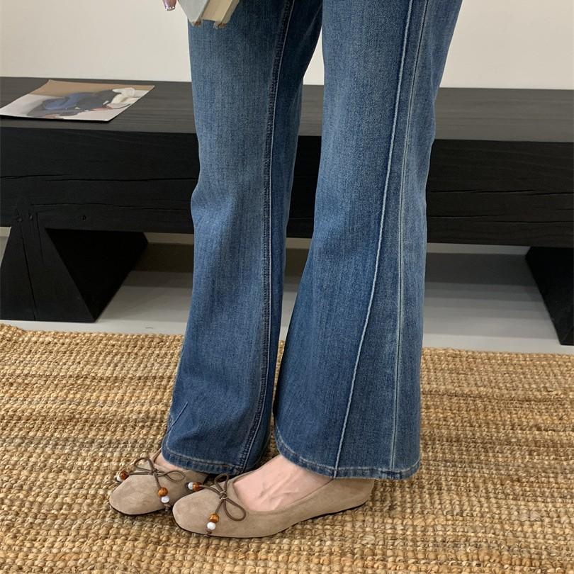 Korean version of square head soft leather soft bottom flat sole single shoes temperament fashion bow one pedal grandma shoes 2025 autumn new