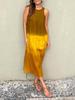 European and American summer cotton and linen round neck sleeveless gradual change dress casual women color matching straight slit