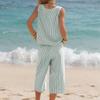 Womens  2 Piece Outfits Striped Sleeveless Top And Wide Leg Pants Sets