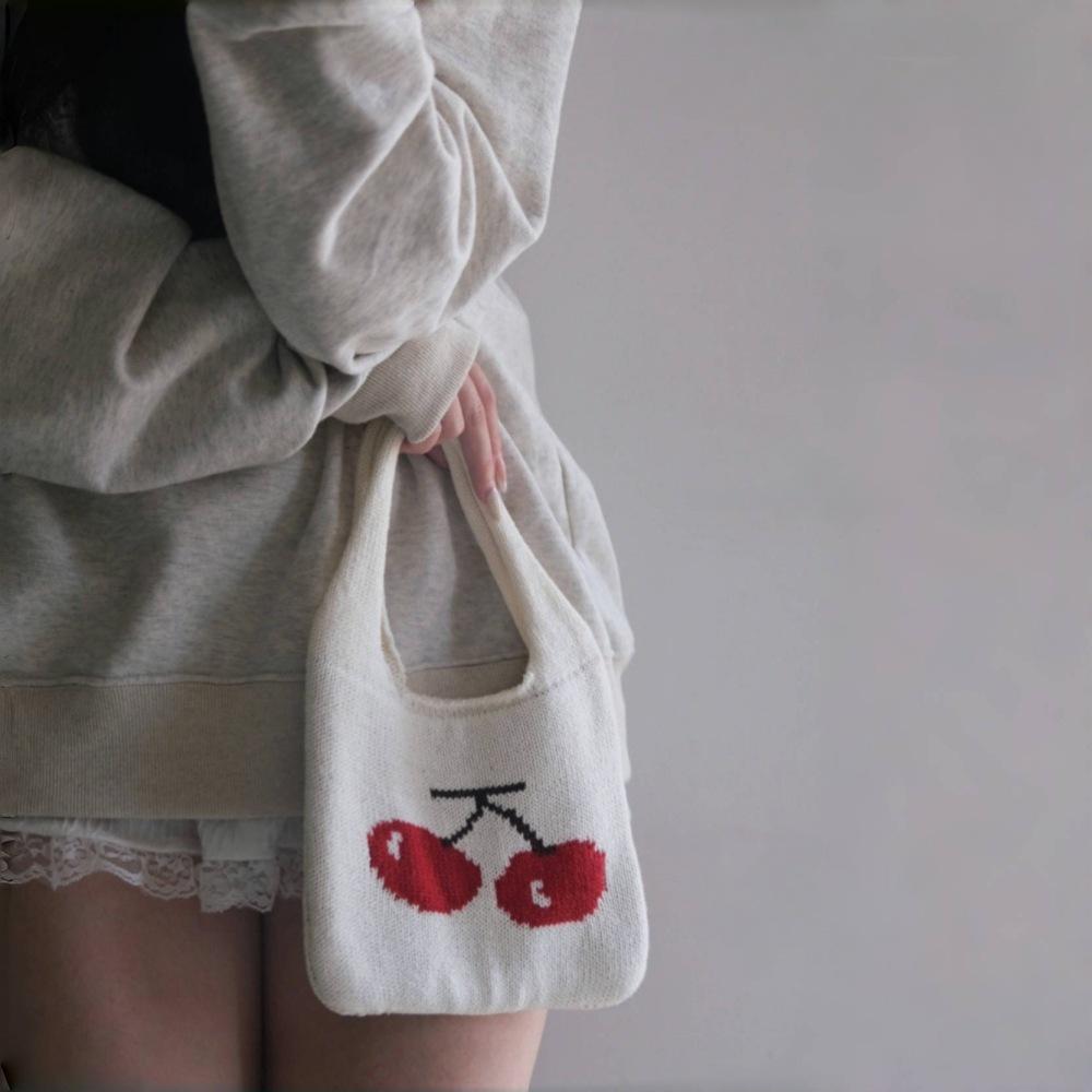 Chic Cherry Knitted Handbag: Versatile Small Hand-Held Bag for Women