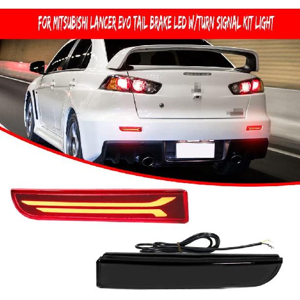 GTINTHEBOX Smoked Lens Led Rear Bumper Reflector Brake Tail Light With Sequential Turn Signal Lamps And Strobe Brake Lighting For Mitsubishi Lancer,