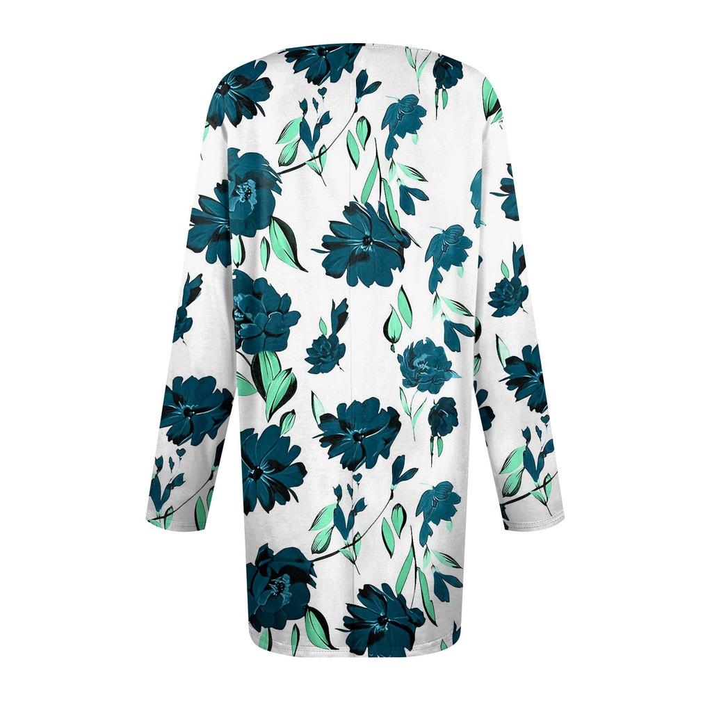 Women's Plus Size Top, Garden Collar Long Sleeved Shirt, Fashionable Floral Print Casual Top