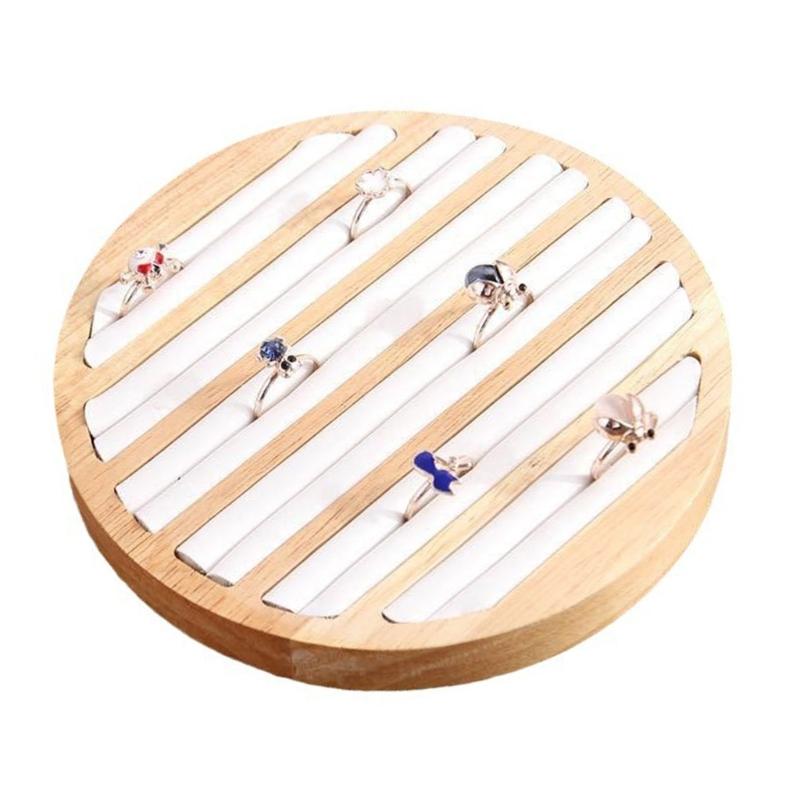 Compact Wooden Ring Earring Bracelet Organizers Plate Sturdy Countertop Display Stand Practical Rings Storage Holder
