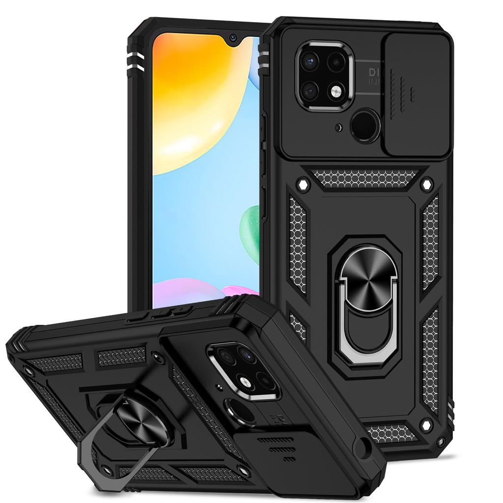 For Xiaomi Redmi 10C/Xiaomi Poco C40 Armor Phone Case Camera Lens Protection Metal Ring Stand Shockproof Case