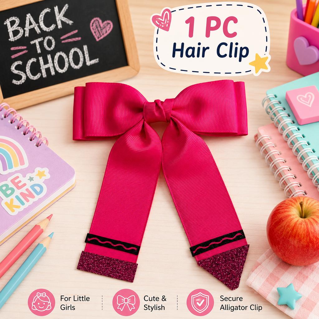 Back To School Crayon Hair Bows for Girls Glitter Pencil Style Alligator Clips Cute School Uniform Hair Accessories Student Gift